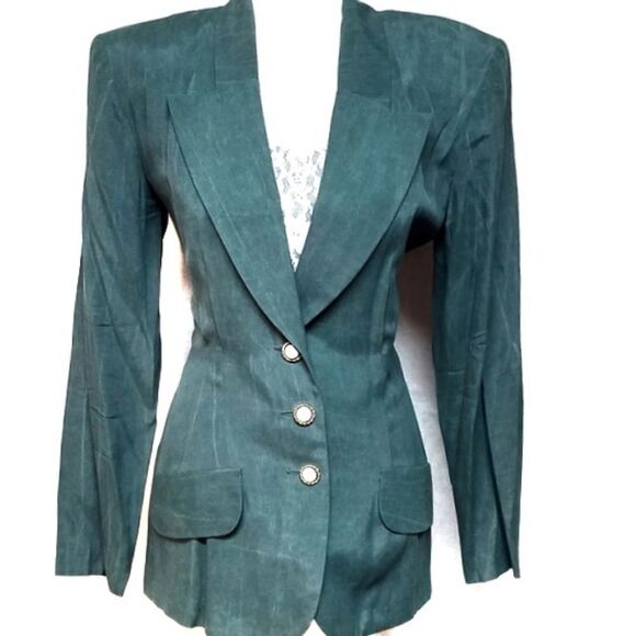 𝅺VINTAGE All That Jazz Green Power Suit Blazer - Picture 4 of 13